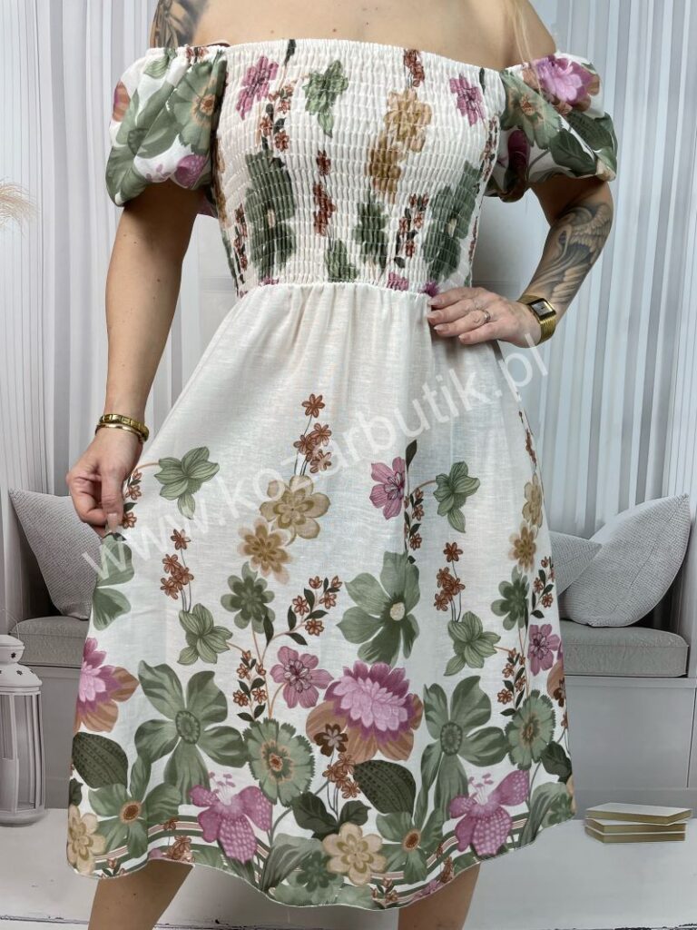 Sukienka Hiszpanka Lniana Oliwka