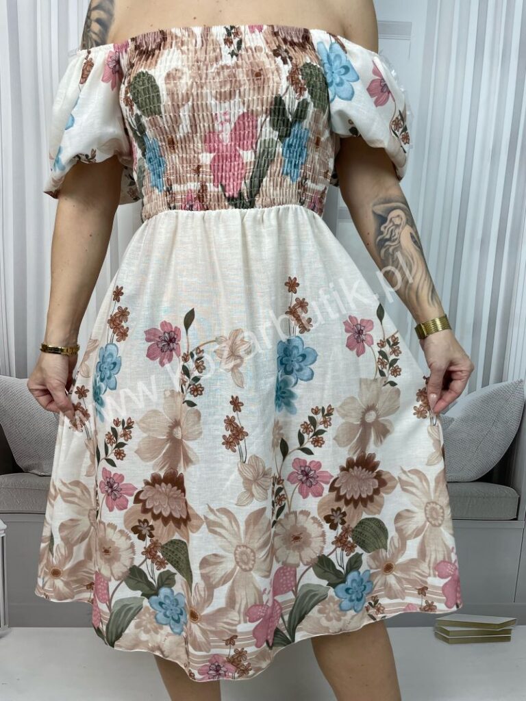 Sukienka Hiszpanka Lniana Pudrowy Róż