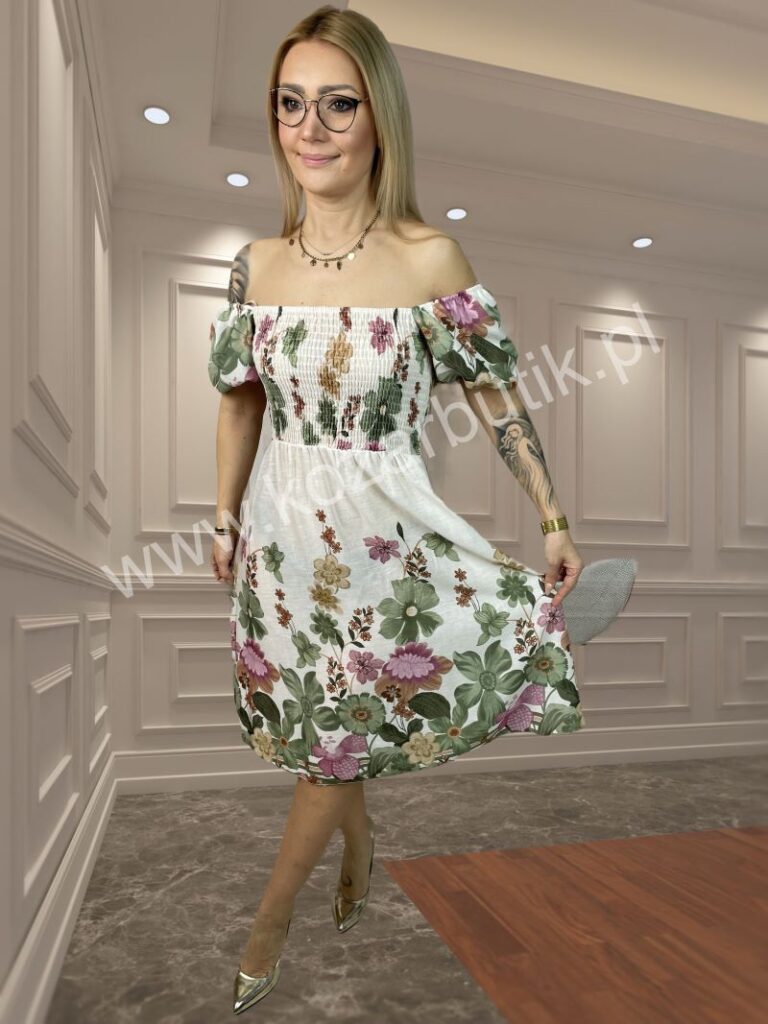 Sukienka Hiszpanka Lniana Oliwka