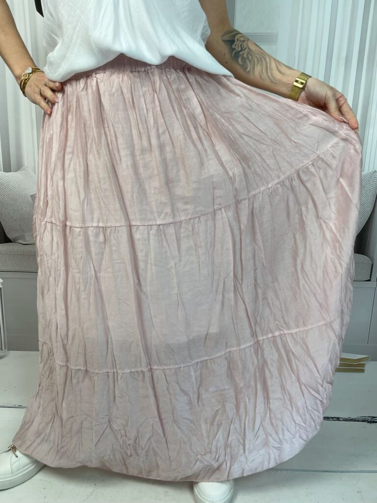 Spódnica Maxi Gnieciona Pudrowy Róż