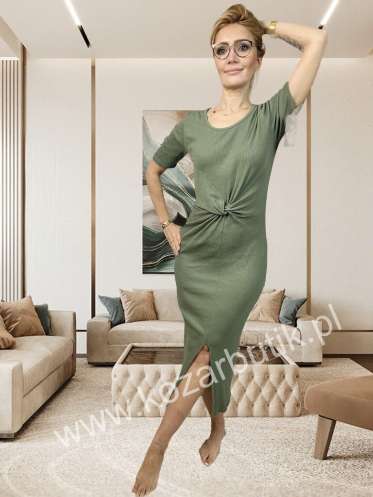 Sukienka z Wiązaniem Oliwka