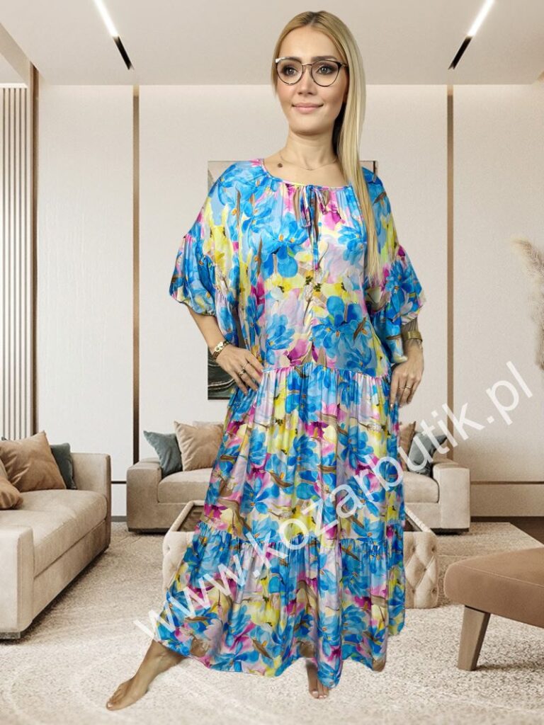 Sukienka z Wiskozy Jedwabnej Turkus