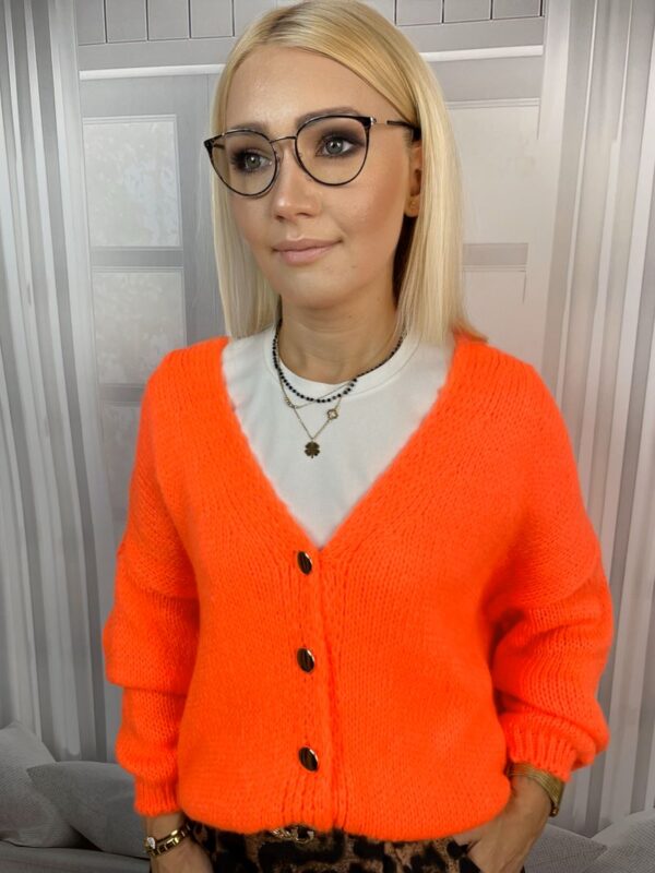 Sweter ze Złotymi Guzikami Neon Orange