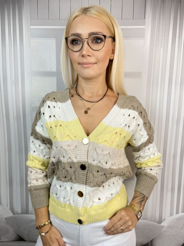 Sweter Ażurowy w Pasy Beż