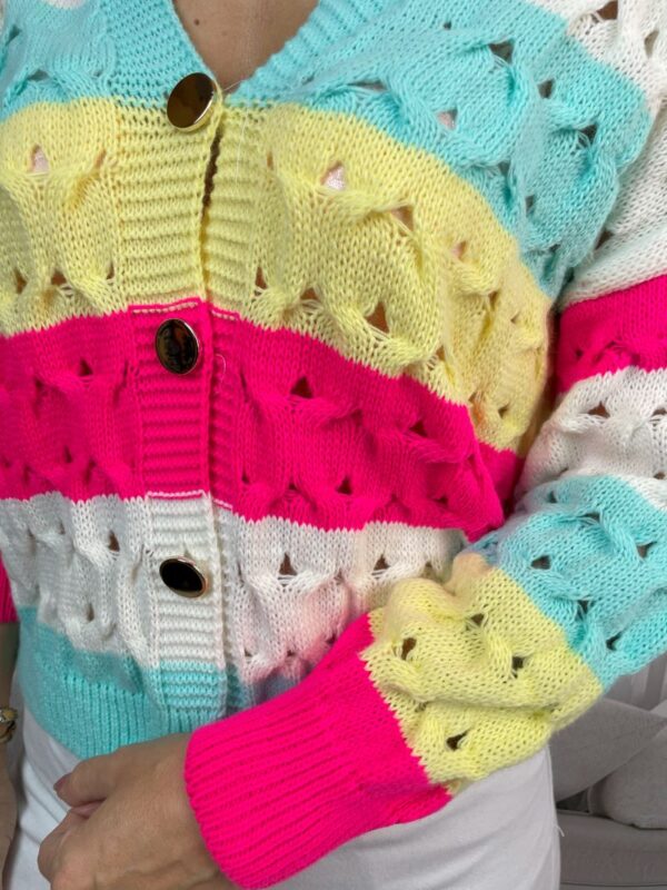 Sweter Ażurowy w Pasy Neon