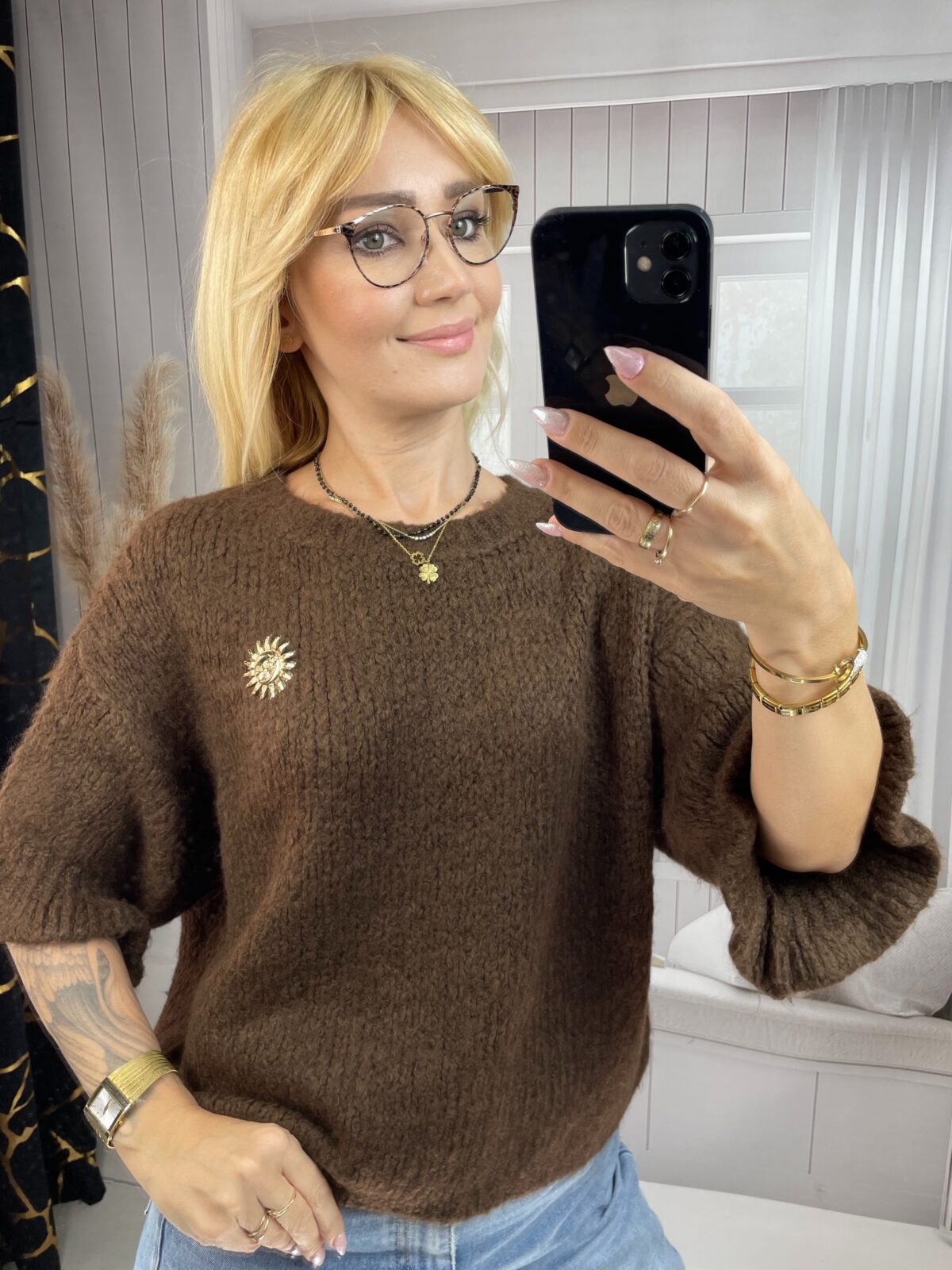 Sweter z Falbanką Czekolada