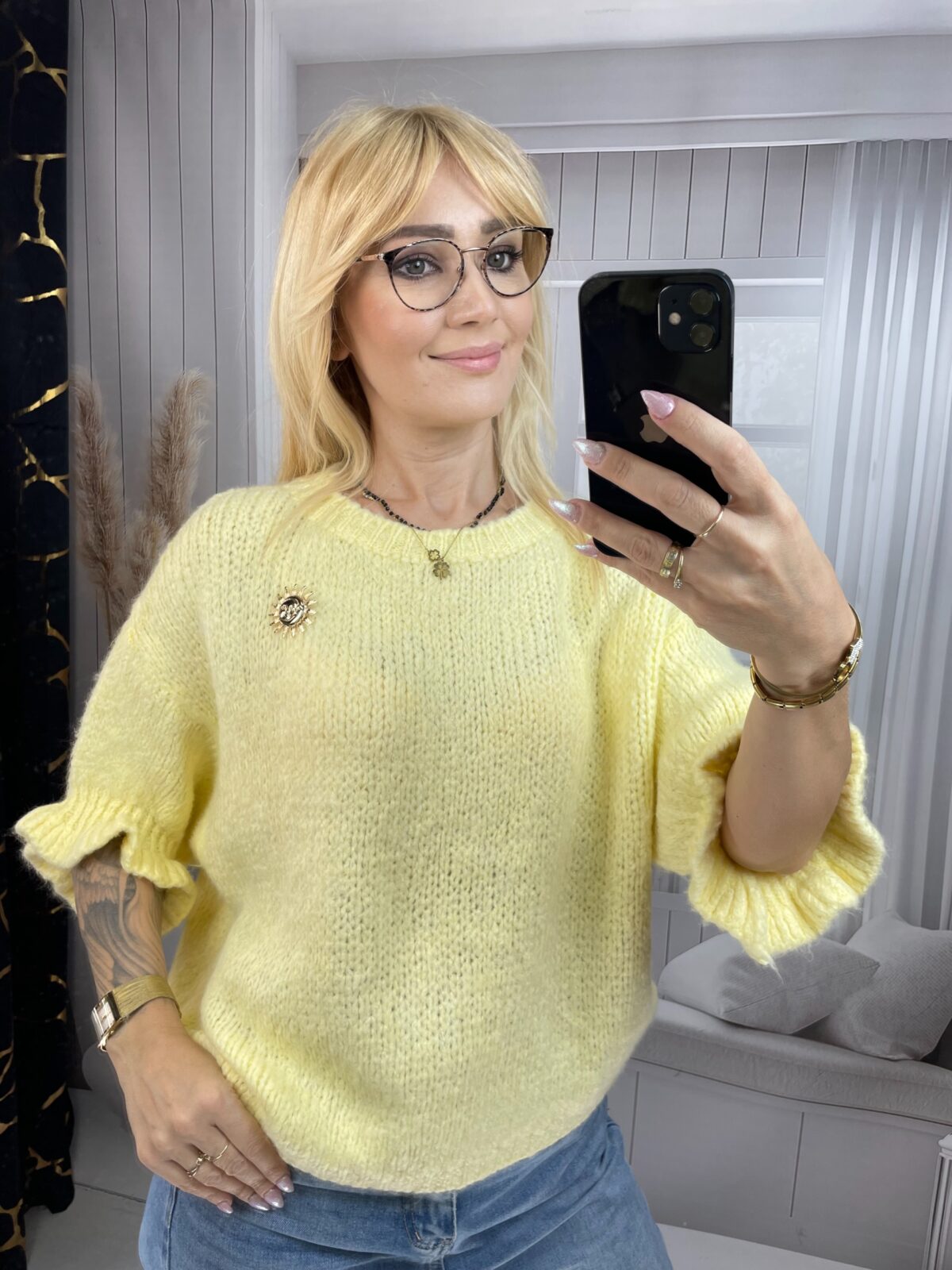 Sweter z Falbanką Żółty