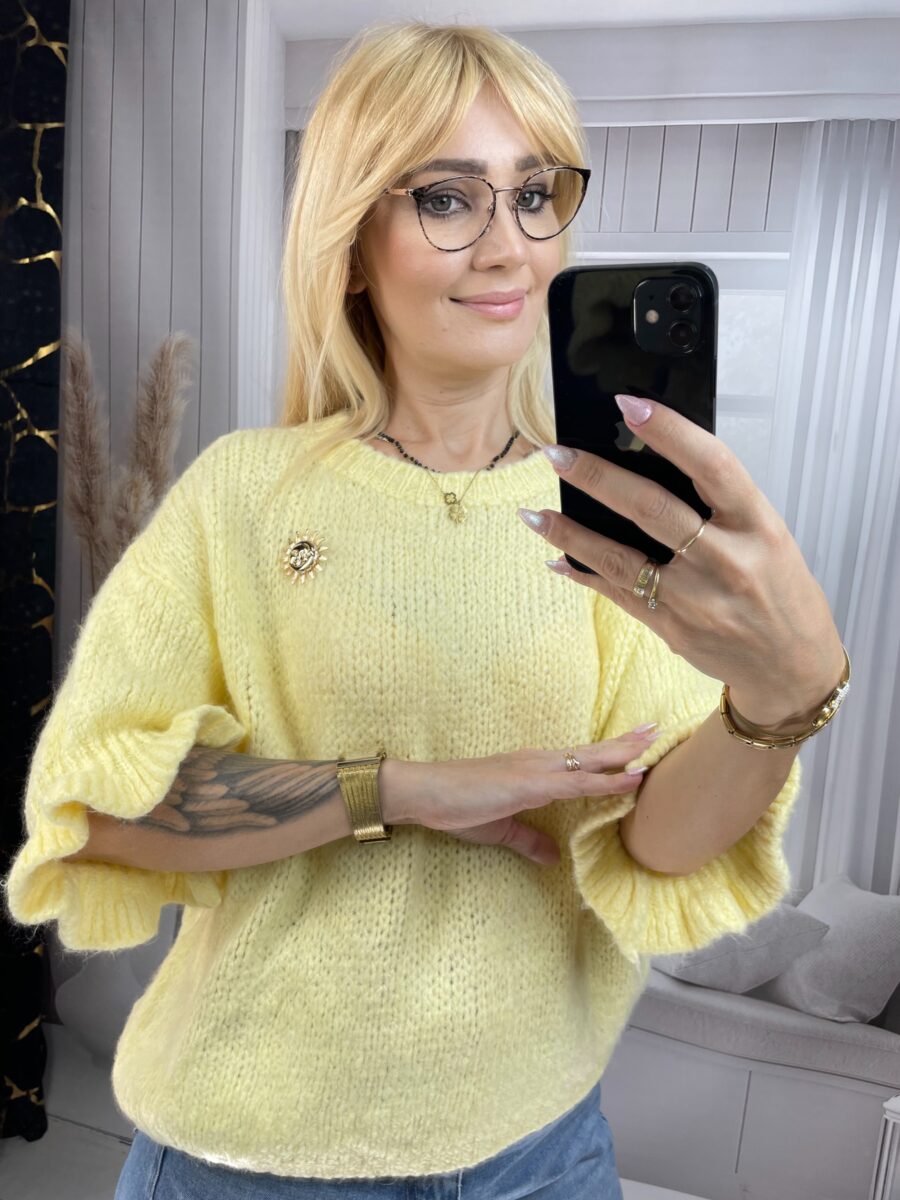 Sweter z Falbanką Żółty - obrazek 2