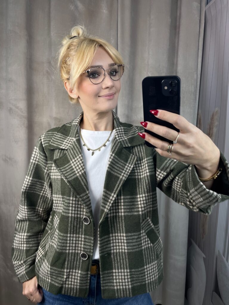 Marynarka w Kratę - Groszkowa Zieleń