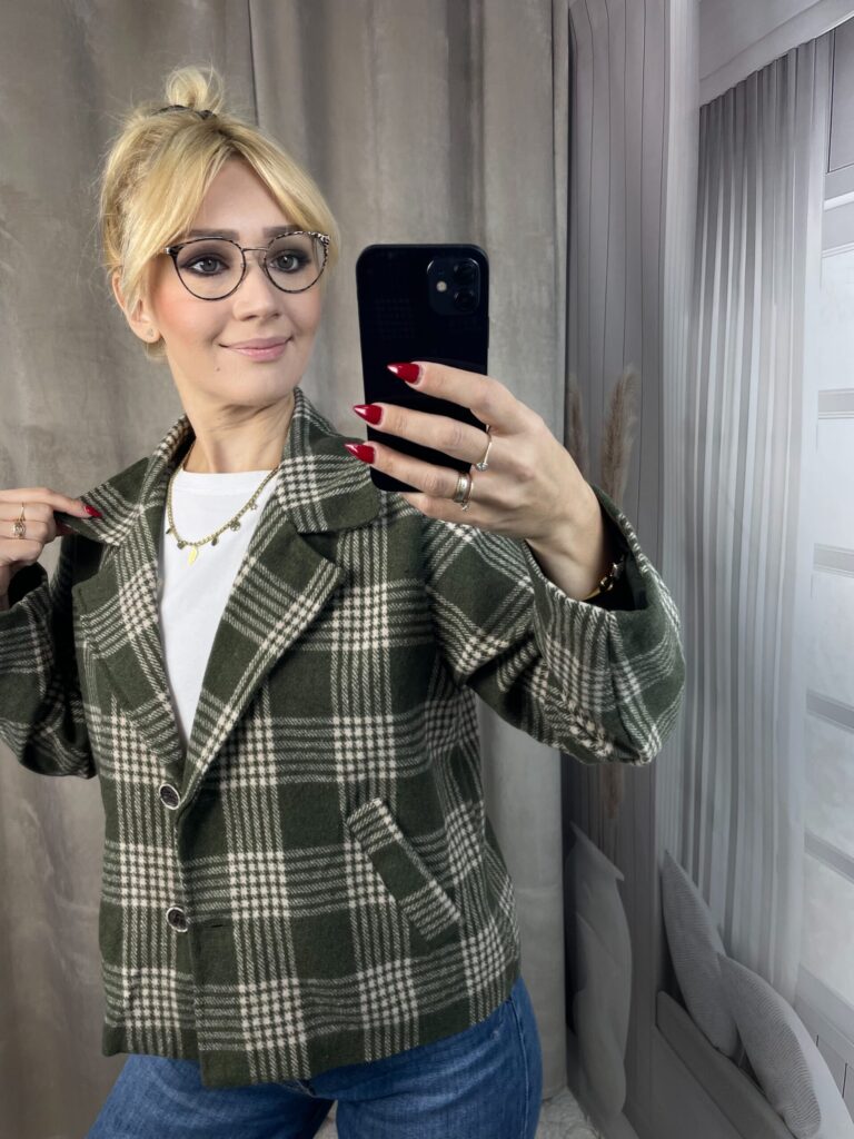 Marynarka w Kratę - Groszkowa Zieleń