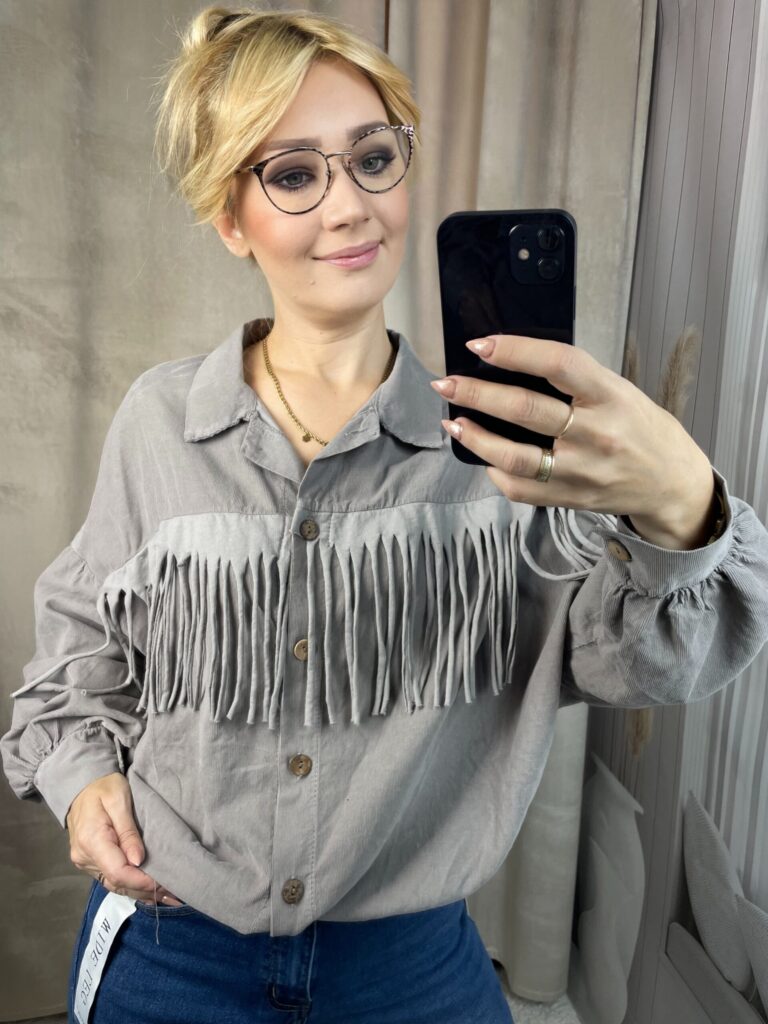 Koszula Sztruksowa z Frędzlami Fango