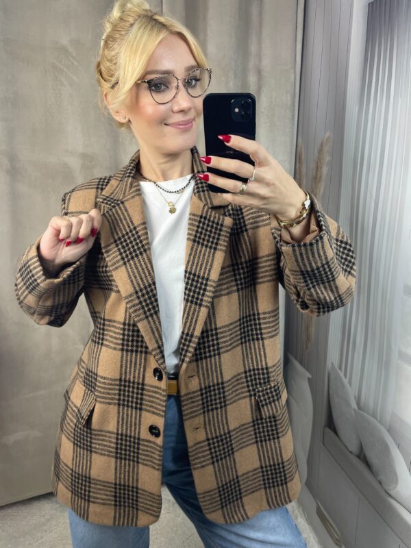 Marynarka Oversize w Kratę - Beż