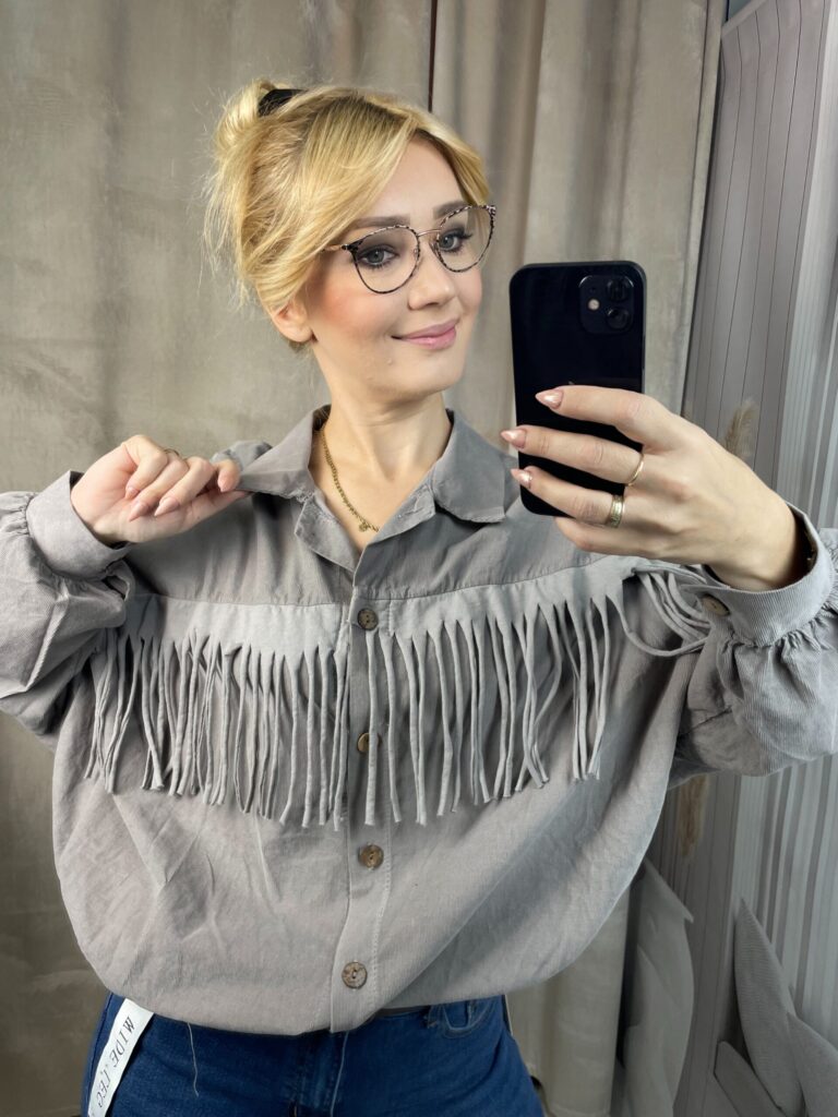 Koszula Sztruksowa z Frędzlami Fango