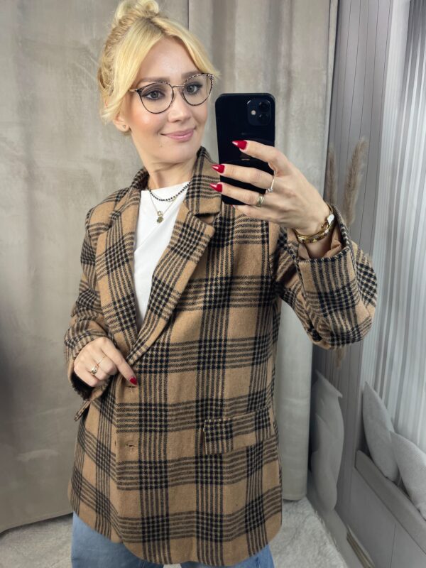 Marynarka Oversize w Kratę - Beż