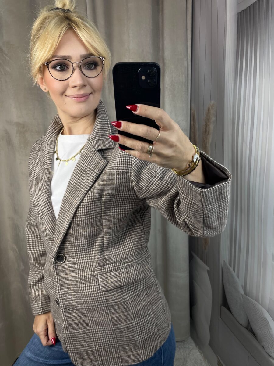Marynarka w Drobną Kratę- Brąz - obrazek 2