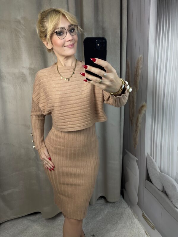 Komplet Sukienka ze Swetrem- Karmel