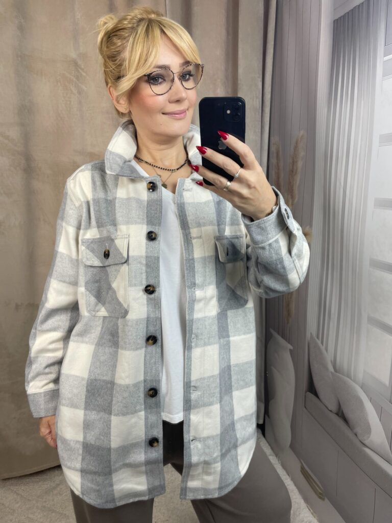 Gruba Koszula w Kratę Szara