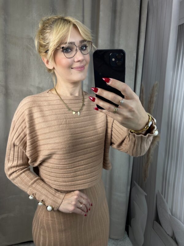 Komplet Sukienka ze Swetrem- Karmel