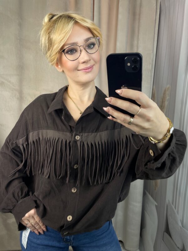 Koszula Sztruksowa z Frędzlami Czekolada