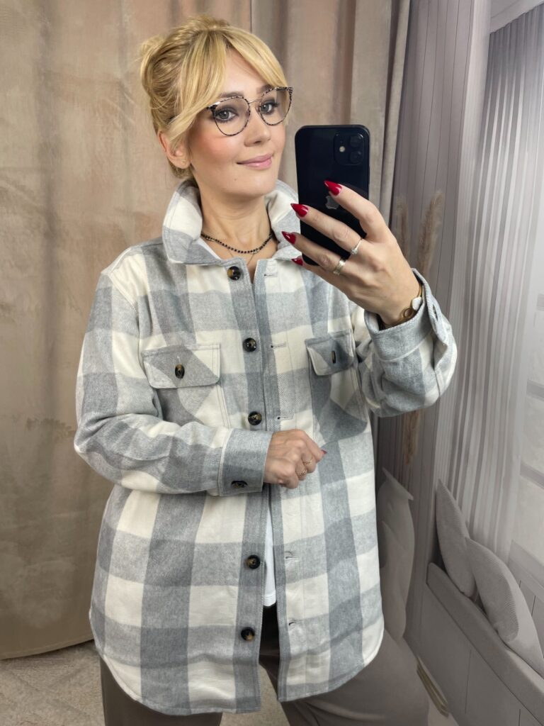 Gruba Koszula w Kratę Szara