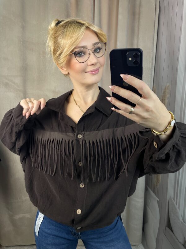 Koszula Sztruksowa z Frędzlami Czekolada