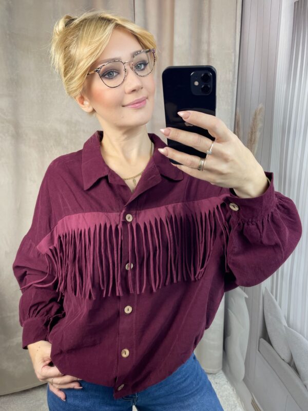 Koszula Sztruksowa z Frędzlami Bordo