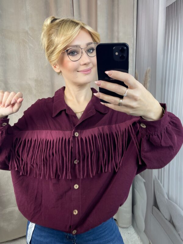 Koszula Sztruksowa z Frędzlami Bordo