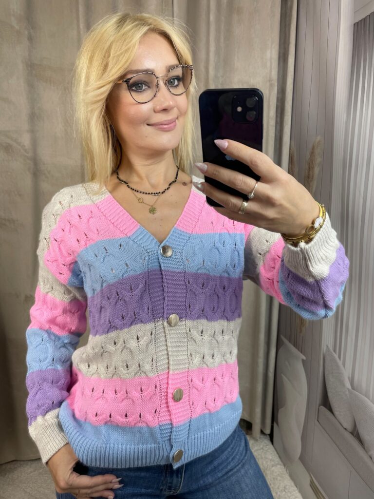 Sweter Ażurowy w Pasy Beż