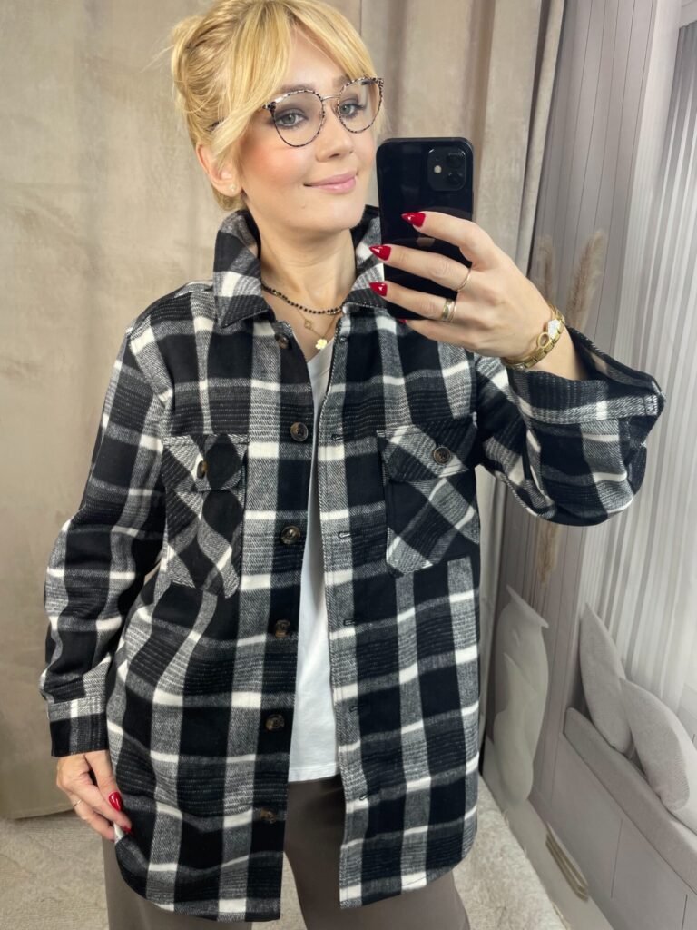 Gruba Koszula w Kratę Czarna