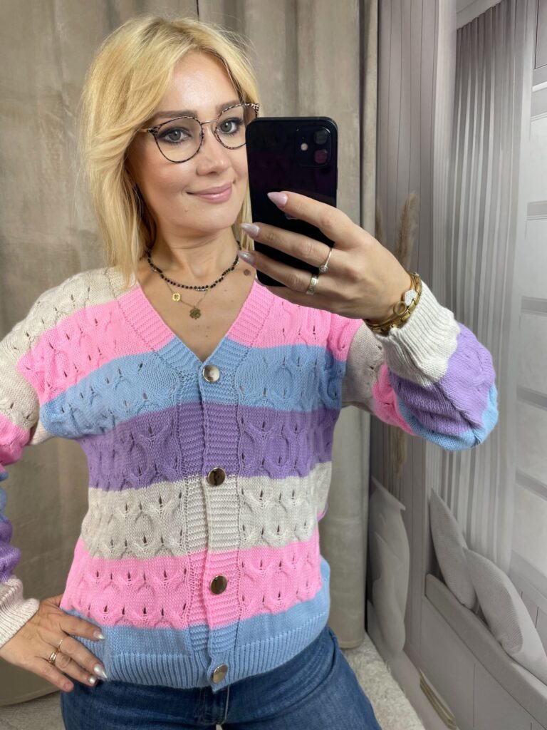 Sweter Ażurowy w Pasy Beż