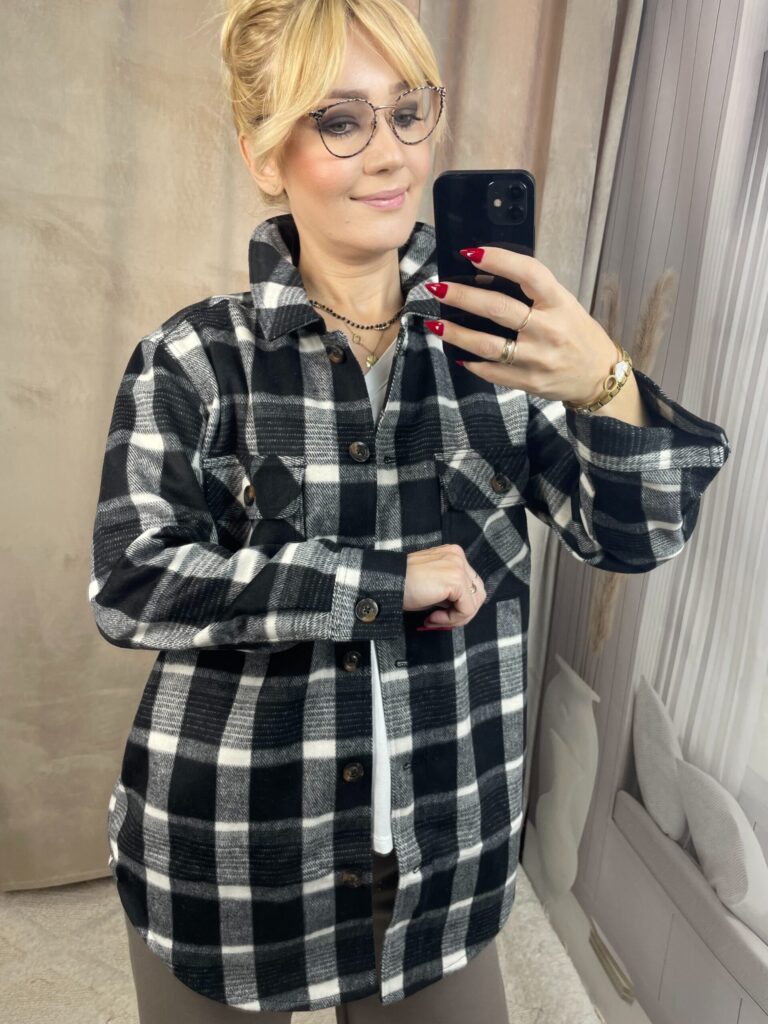 Gruba Koszula w Kratę Czarna