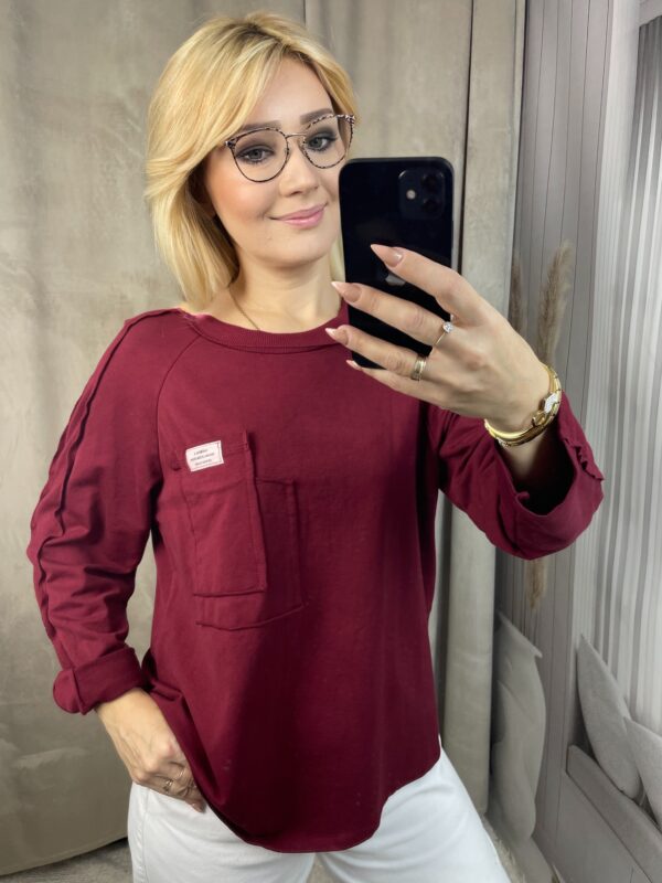 Bluzka z Kieszonką i Ściągaczem - Bordo