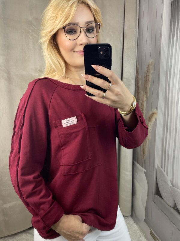 Bluzka z Kieszonką i Ściągaczem - Bordo