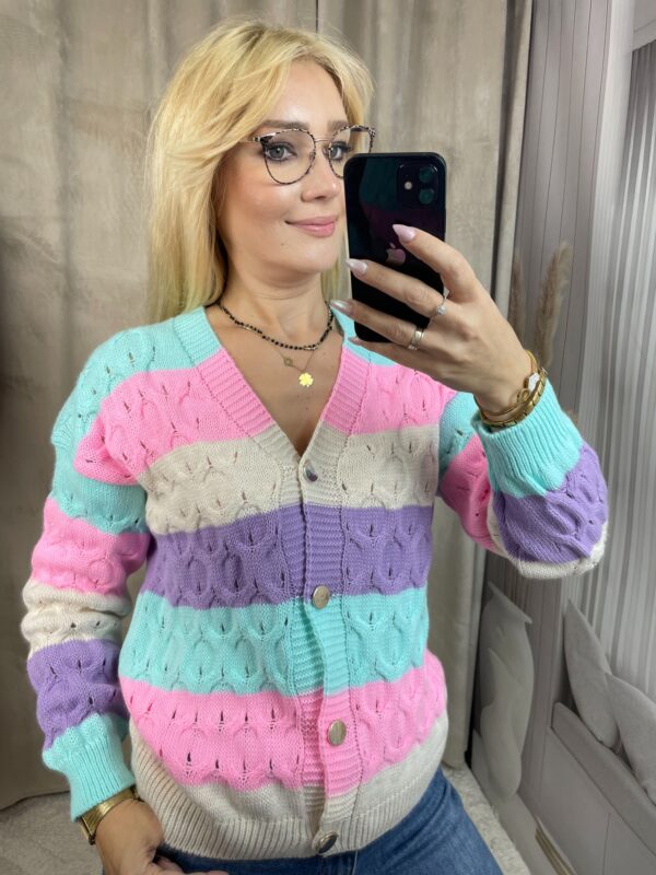 Sweter Ażurowy w Pasy Mięta