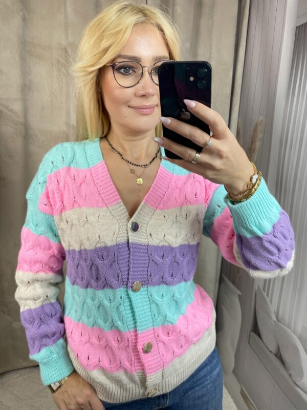 Sweter Ażurowy w Pasy Mięta
