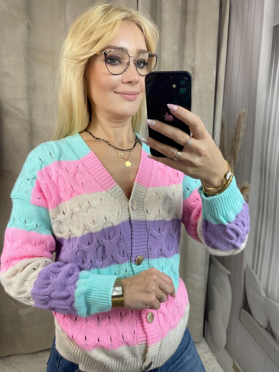 Sweter Ażurowy w Pasy Mięta - obrazek 3