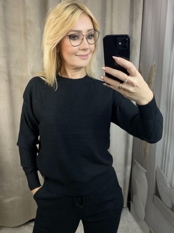 Komplet Dzianinowy Prążkowanie - Jodełka Jasny Czarny L/XL