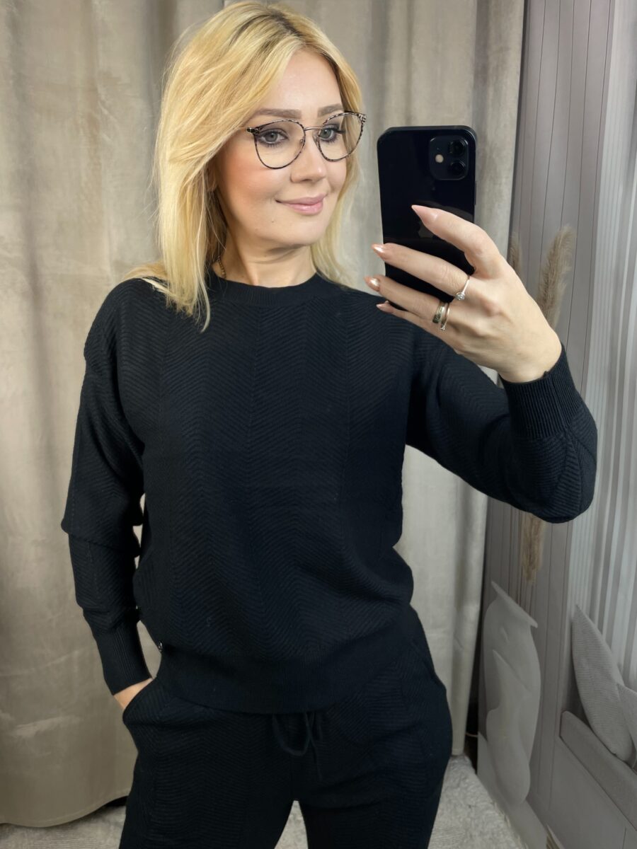 Komplet Dzianinowy Prążkowanie - Jodełka Jasny Czarny L/XL - obrazek 2
