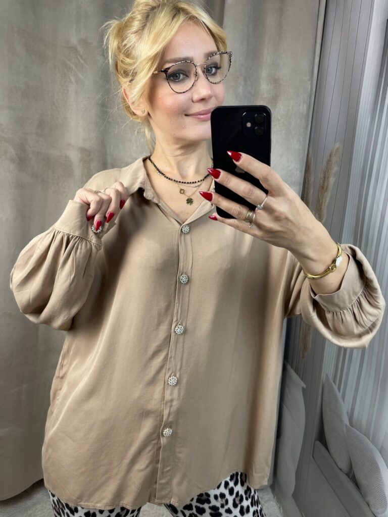 Koszula  z Wiązaniem Na Tyle Karmel