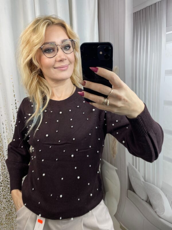 Sweter z Perełkami Czekolada