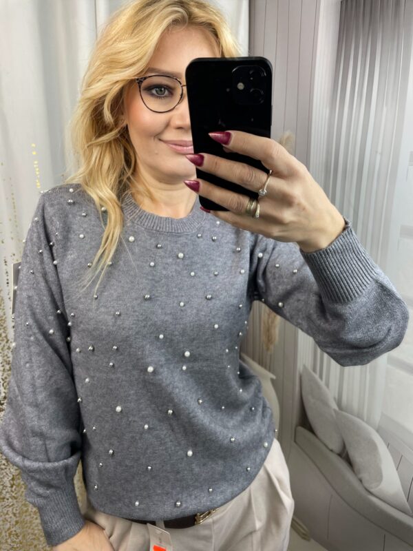 Sweter z Perełkami Szary