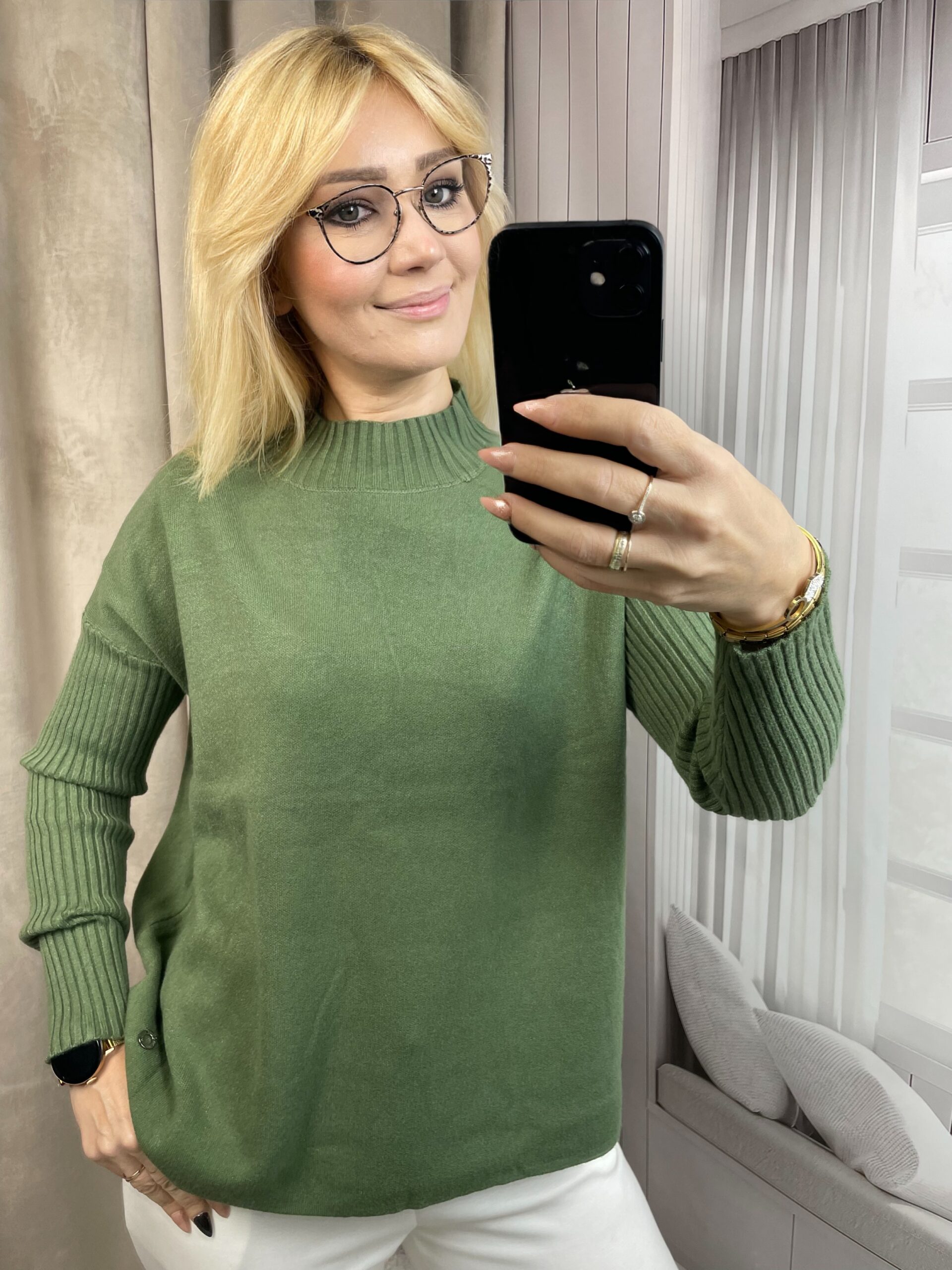 Półgolf z Kaszmirem Oliwka L/XL