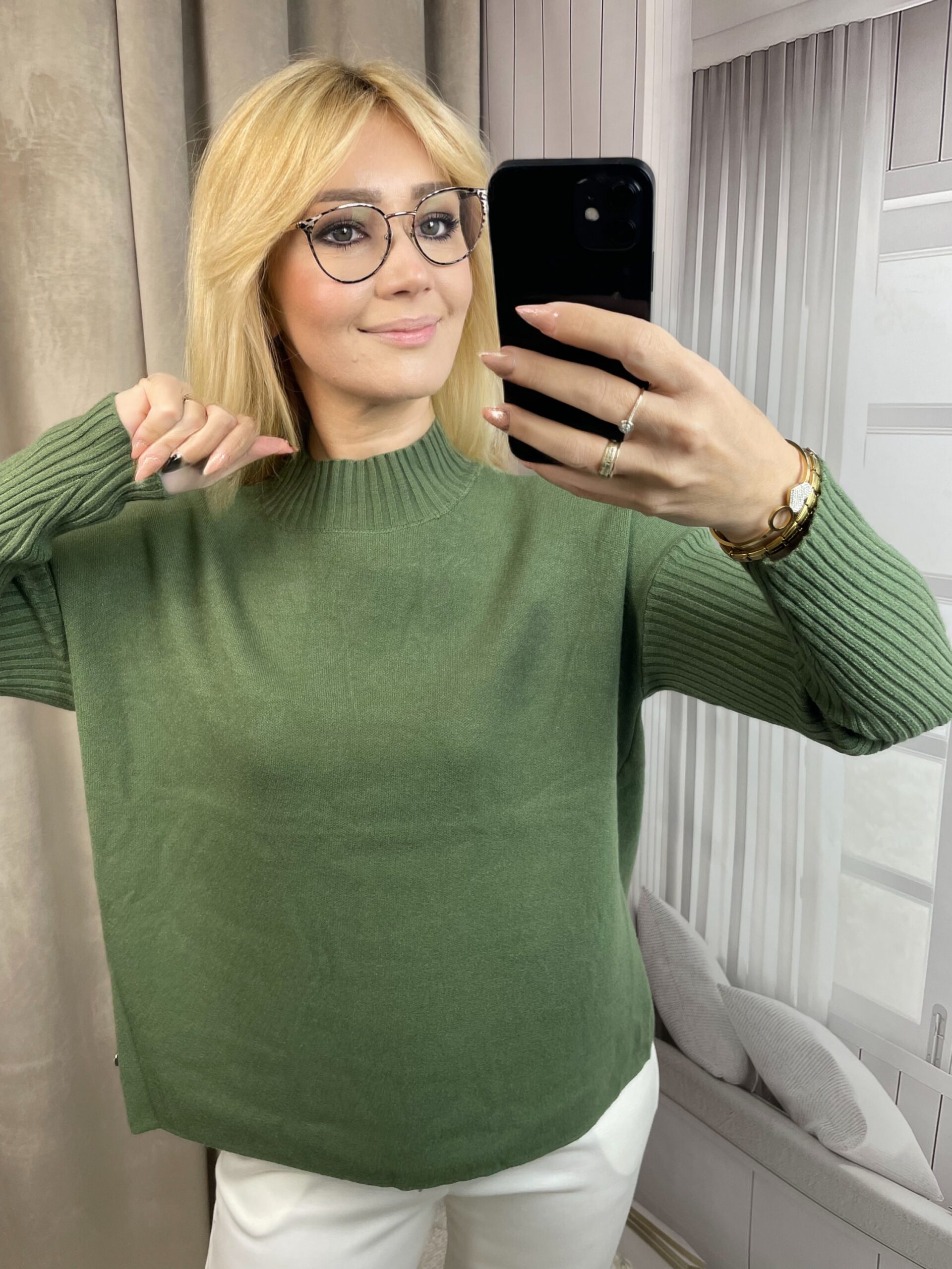 Półgolf z Kaszmirem Oliwka L/XL - obrazek 3