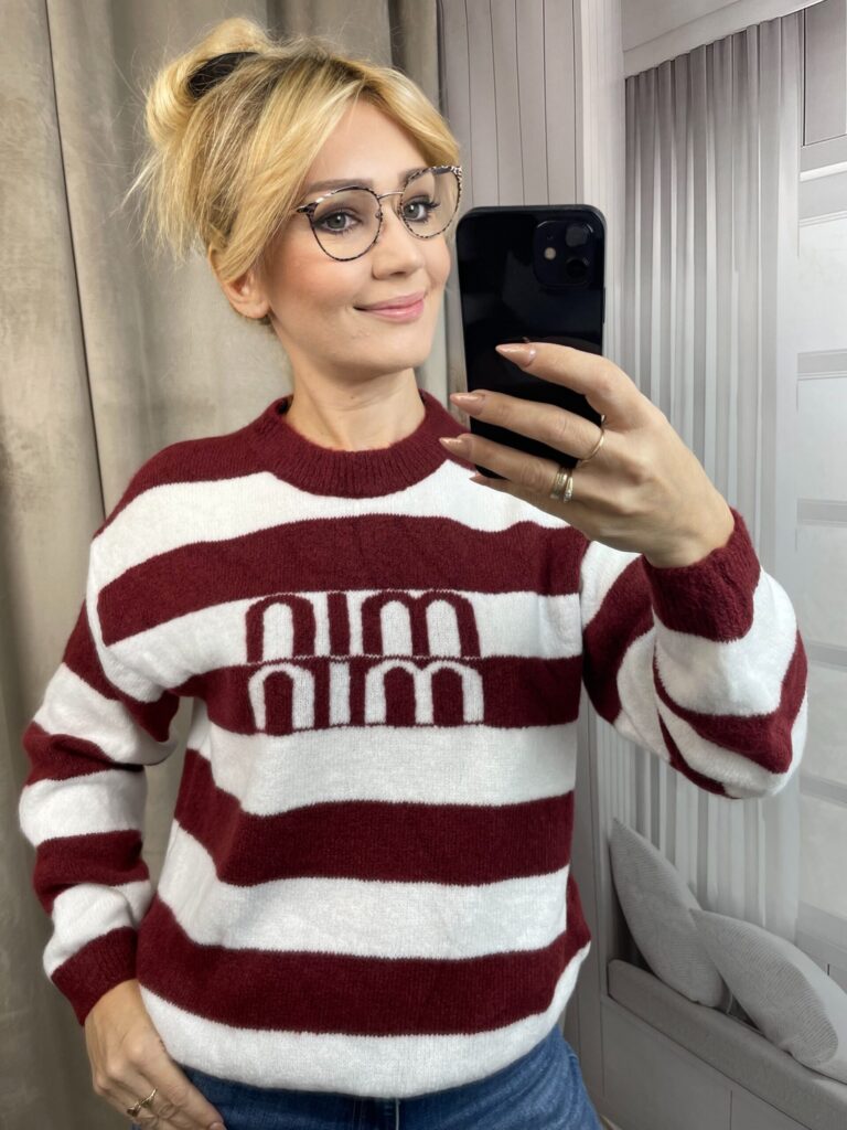 Sweter MIN MIN Bordowo-Biały