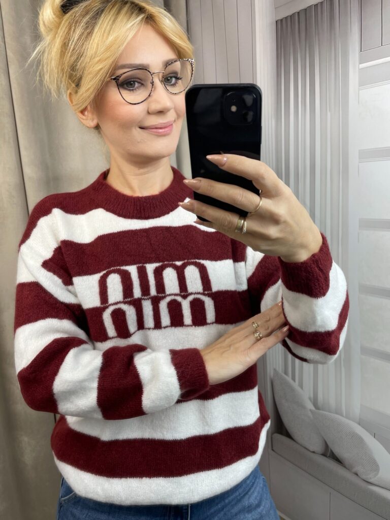 Sweter MIN MIN Bordowo-Biały Sweter MIN MIN Bordowo-Biały