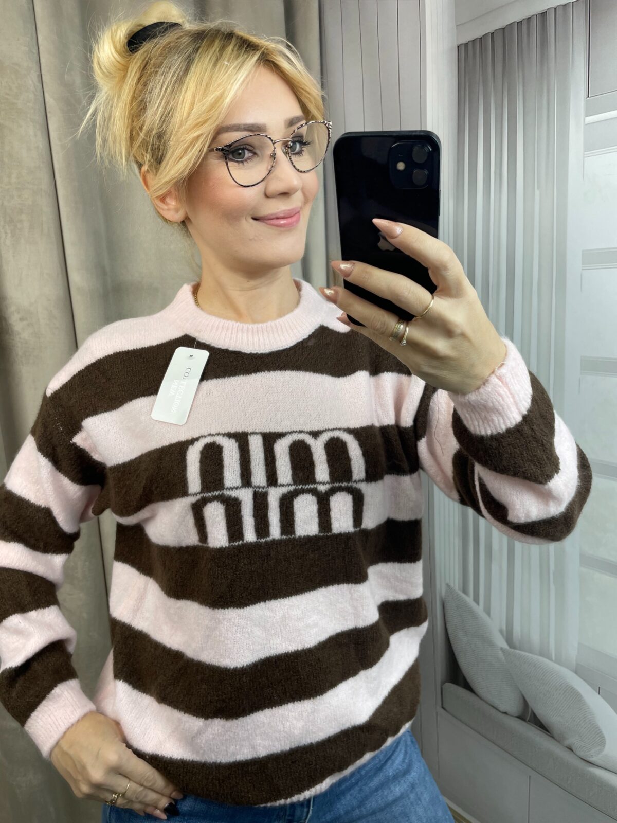 Sweter MIN MIN Pudrowy Róż-Brąz