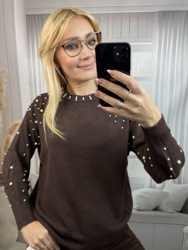 Sweter z Perełkami Brąz