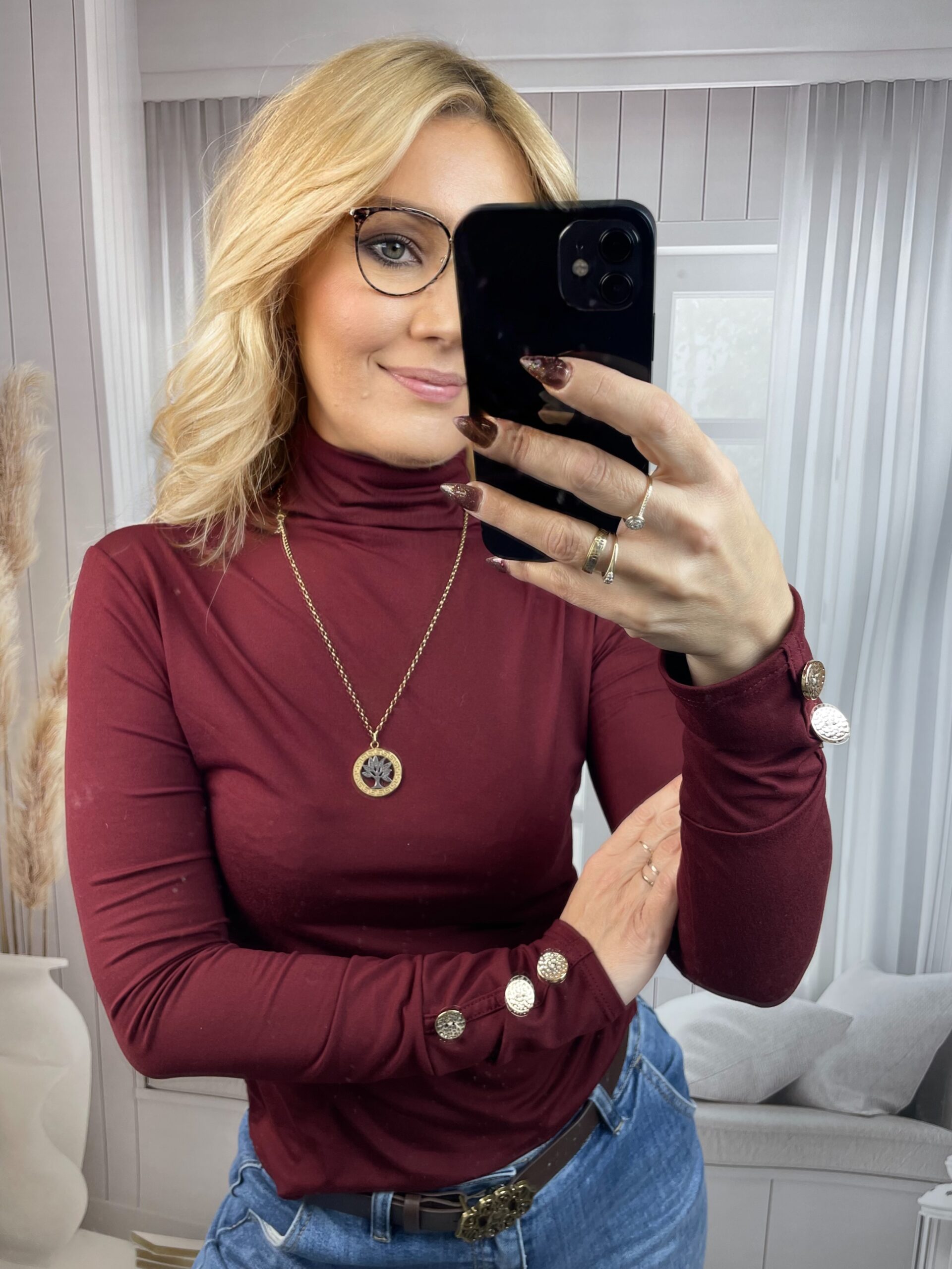 Golf ze Złotymi Guzikami Bordo - obrazek 3