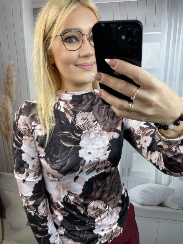 Półgolf w Kwiaty Brązowo-Beżowy