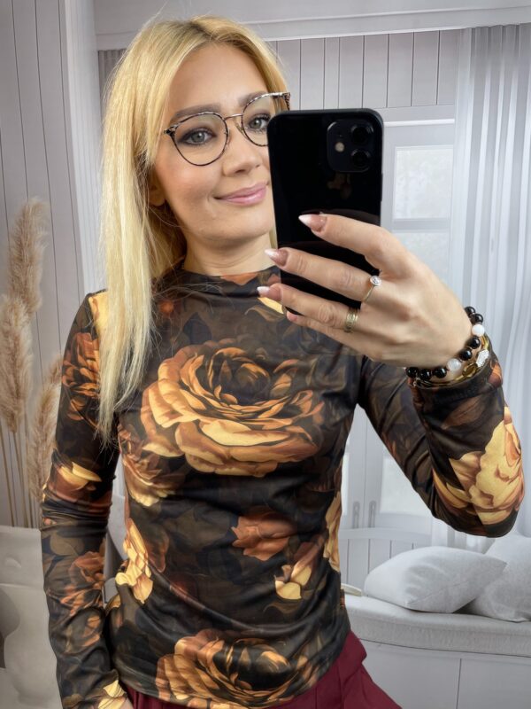 Półgolf w Kwiaty Brązowo-Miodowy